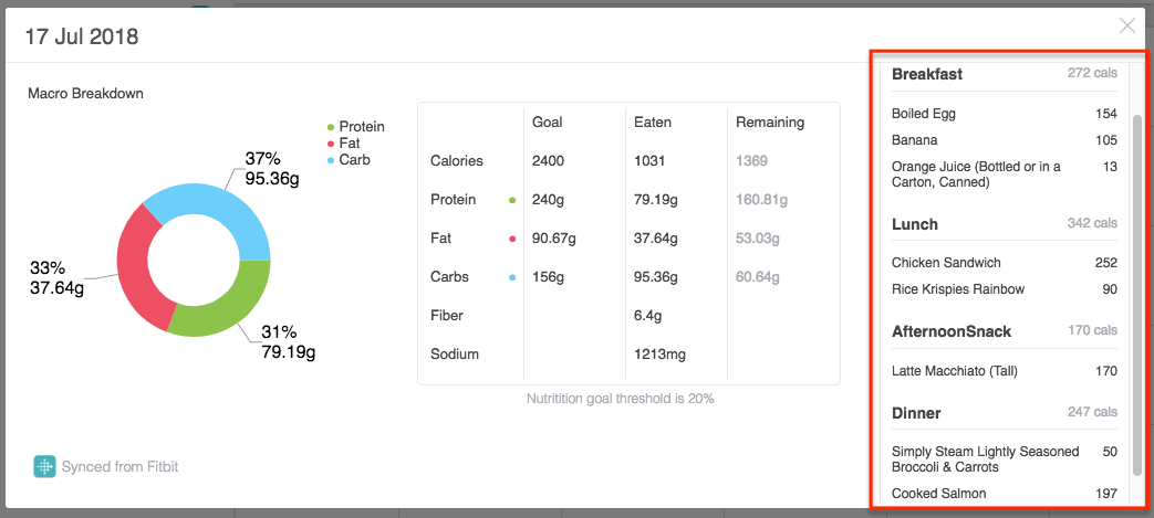 fitbit nutrition tracker