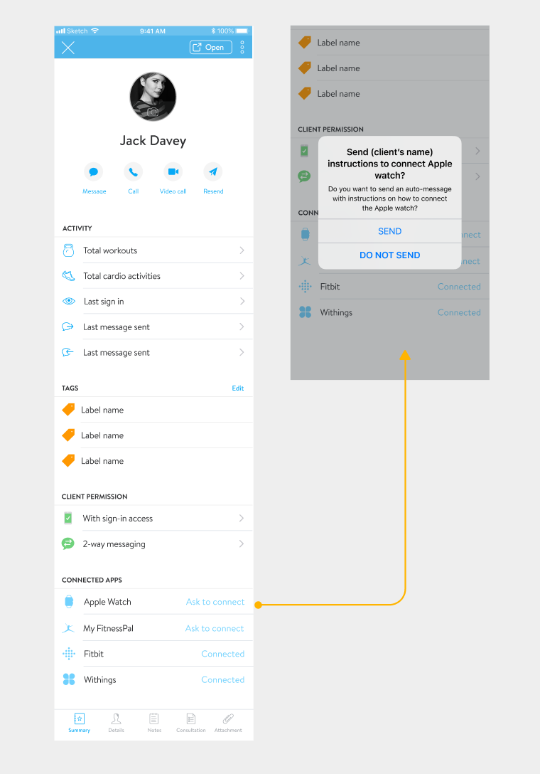 How to invite clients to connect their Apple Watch what syncs