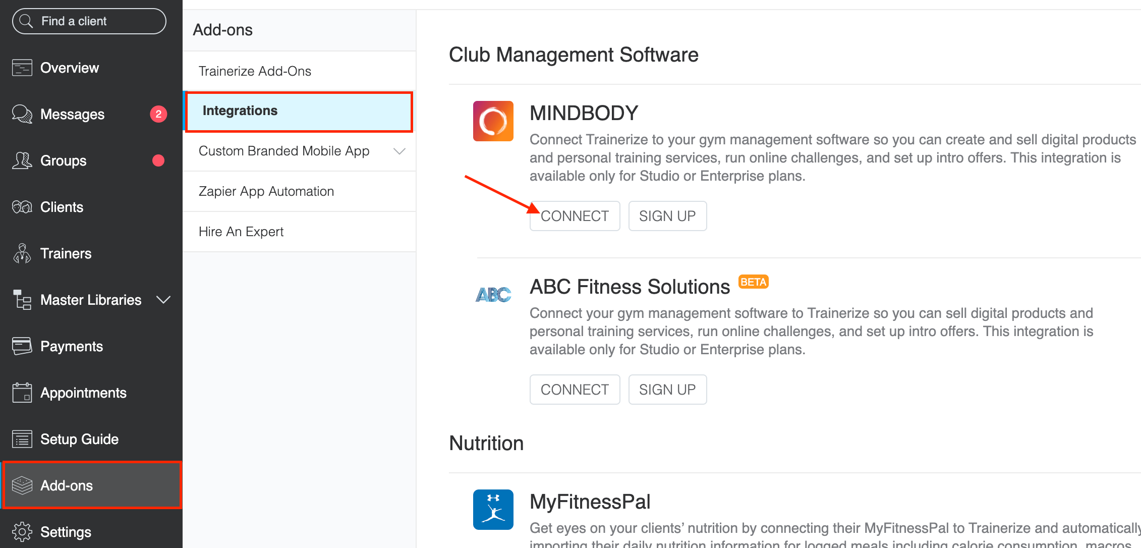 Where and How to Set Up the MINDBODY Integration for Trainerize